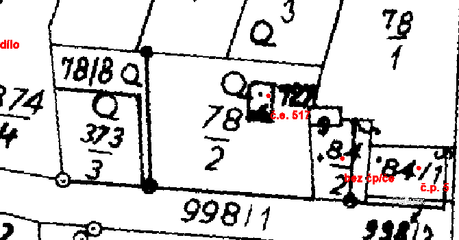 Potštejn 517 na parcele st. 727 v KÚ Potštejn, Katastrální mapa