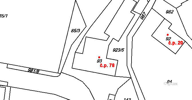 Vlčovice 78, Kopřivnice na parcele st. 93 v KÚ Vlčovice, Katastrální mapa
