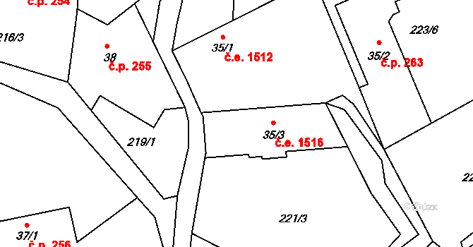 Ládeves 1516, Kamenice na parcele st. 35/3 v KÚ Ládví, Katastrální mapa