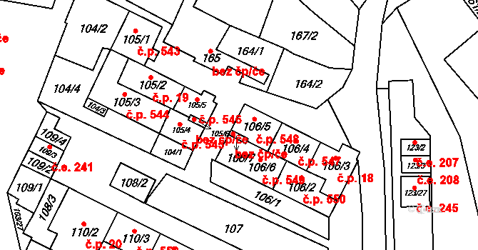 Zastávka 548 na parcele st. 106/5 v KÚ Zastávka, Katastrální mapa