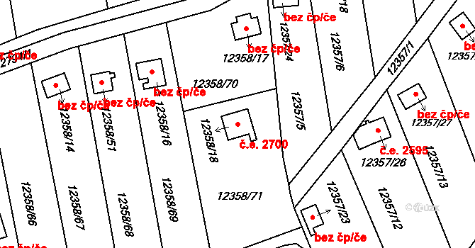Severní Předměstí 2700, Plzeň na parcele st. 12358/18 v KÚ Plzeň, Katastrální mapa