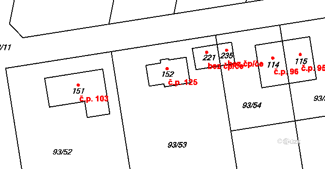 Hoděšovice 125, Býšť na parcele st. 152 v KÚ Hoděšovice, Katastrální mapa