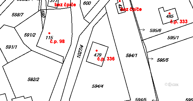 Zdíkov 336 na parcele st. 479 v KÚ Zdíkov, Katastrální mapa