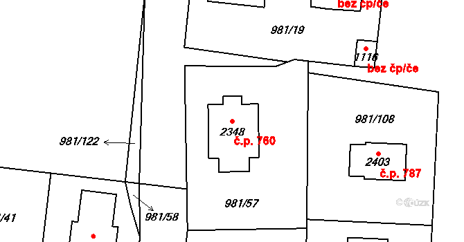 Přibyslav 760 na parcele st. 2348 v KÚ Přibyslav, Katastrální mapa