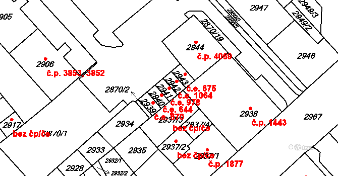 Chomutov 978 na parcele st. 2941 v KÚ Chomutov I, Katastrální mapa
