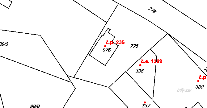 Ládví 235, Kamenice na parcele st. 976 v KÚ Ládví, Katastrální mapa