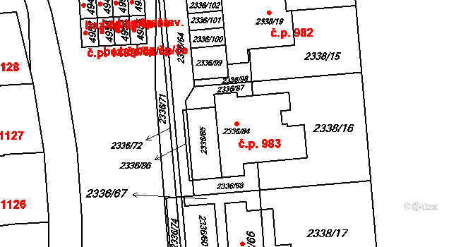 Žamberk 983 na parcele st. 2336/84 v KÚ Žamberk, Katastrální mapa