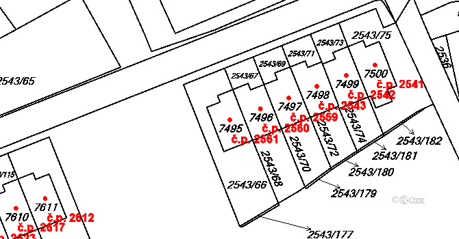 Cheb 2561 na parcele st. 7495 v KÚ Cheb, Katastrální mapa