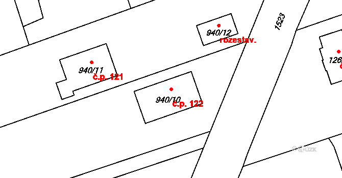 Záblatí 122, Bohumín na parcele st. 940/10 v KÚ Záblatí u Bohumína, Katastrální mapa