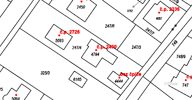 Rožnov pod Radhoštěm 2490 na parcele st. 4794 v KÚ Rožnov pod Radhoštěm, Katastrální mapa