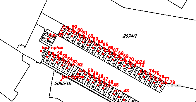 Brňany 66, Vyškov na parcele st. 2074/14 v KÚ Vyškov, Katastrální mapa