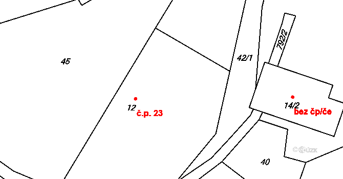 Choratice 23 na parcele st. 12 v KÚ Choratice, Katastrální mapa