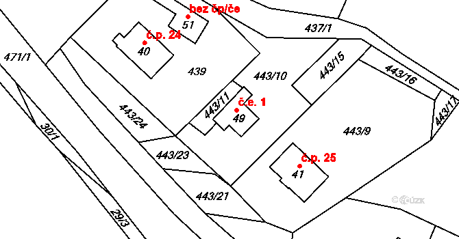 Radětín 1, Pelhřimov na parcele st. 49 v KÚ Radětín, Katastrální mapa