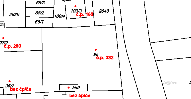Čechtice 332 na parcele st. 95 v KÚ Čechtice, Katastrální mapa