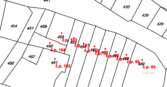 Zámrsky 100 na parcele st. 464 v KÚ Zámrsky, Katastrální mapa