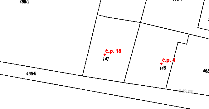 Cerhonice 15 na parcele st. 147 v KÚ Cerhonice, Katastrální mapa