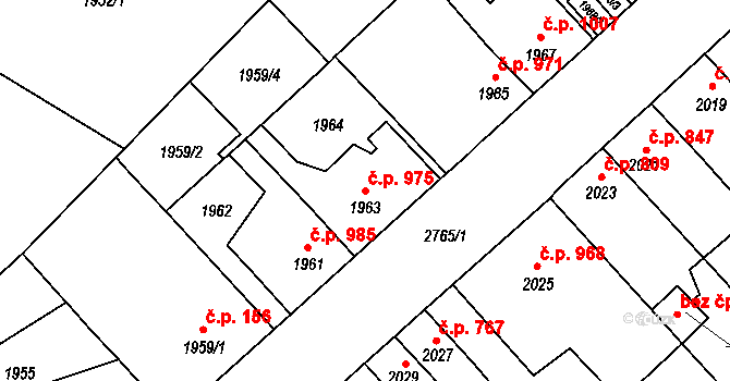 Velké Meziříčí 975 na parcele st. 1963 v KÚ Velké Meziříčí, Katastrální mapa