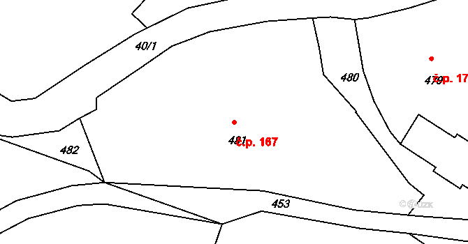 Dolní Chřibská 167, Chřibská na parcele st. 481 v KÚ Dolní Chřibská, Katastrální mapa