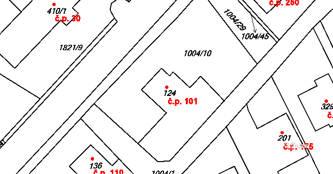 Hrádek na Vlárské dráze 101, Slavičín na parcele st. 124 v KÚ Hrádek na Vlárské dráze, Katastrální mapa