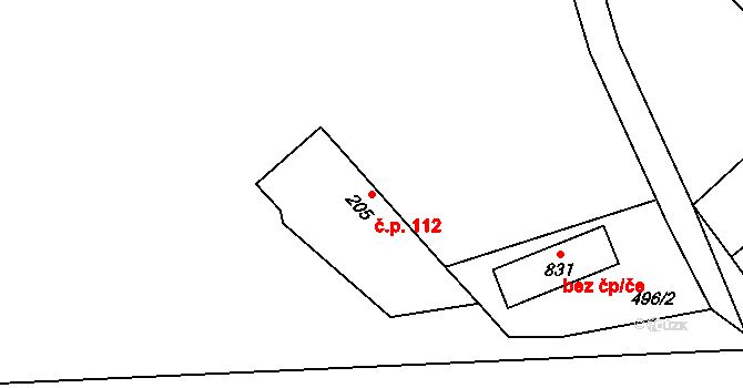 Kudlov 112, Zlín na parcele st. 205 v KÚ Kudlov, Katastrální mapa