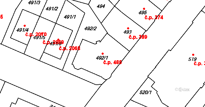 Předměstí 485, Opava na parcele st. 492/1 v KÚ Opava-Předměstí, Katastrální mapa