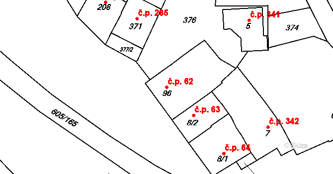 Hostěrádky-Rešov 62 na parcele st. 96 v KÚ Hostěrádky, Katastrální mapa
