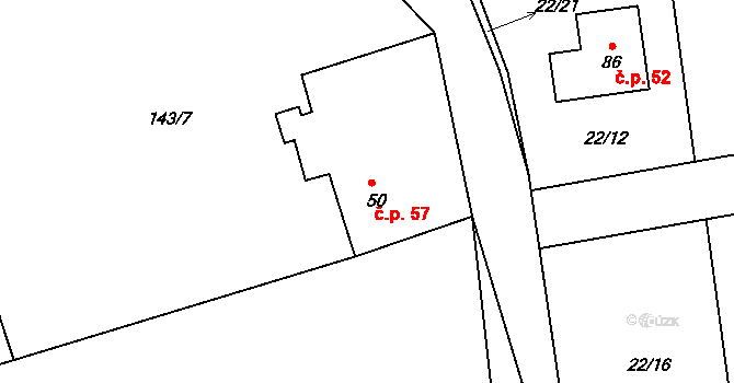 Snopoušovy 57, Dolní Lukavice na parcele st. 50 v KÚ Snopoušovy, Katastrální mapa