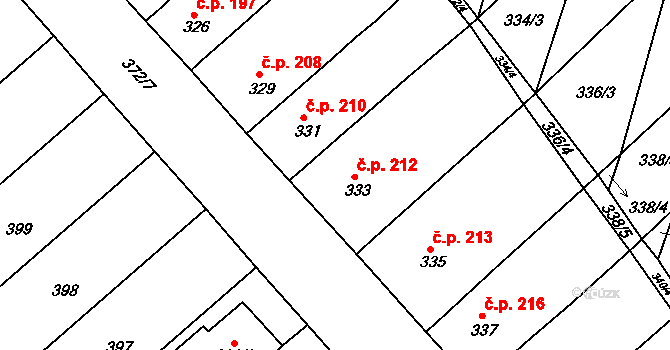 Vícemilice 212, Bučovice na parcele st. 333/1 v KÚ Vícemilice, Katastrální mapa