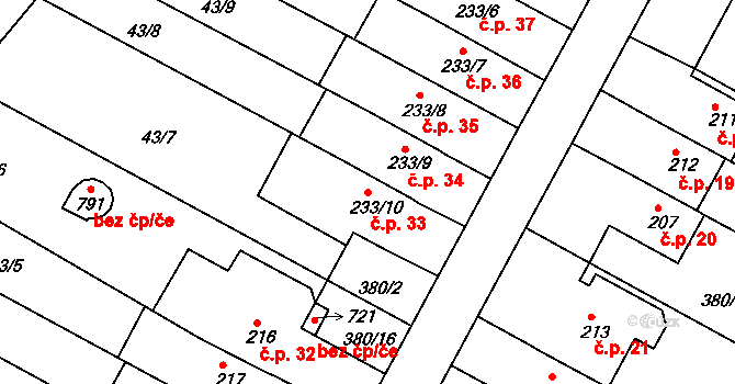 Čepirohy 33, Most na parcele st. 233/10 v KÚ Čepirohy, Katastrální mapa