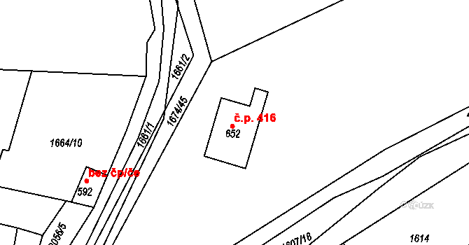 Merklín 416 na parcele st. 652 v KÚ Merklín u Přeštic, Katastrální mapa