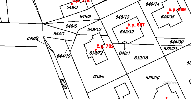 Lipence 762, Praha na parcele st. 639/52 v KÚ Lipence, Katastrální mapa