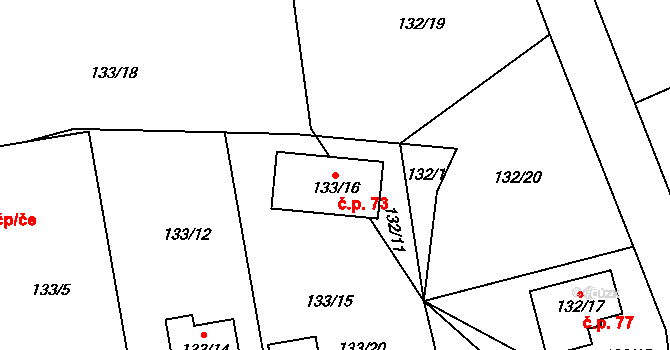 Strážky 73, Ústí nad Labem na parcele st. 133/16 v KÚ Strážky u Habrovic, Katastrální mapa