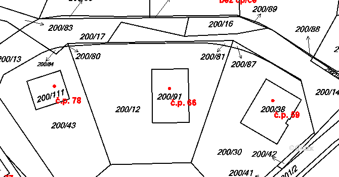 Hrádkov 66, Boskovice na parcele st. 200/91 v KÚ Hrádkov, Katastrální mapa