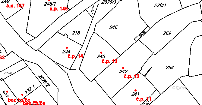 Králíky 13 na parcele st. 243 v KÚ Králíky, Katastrální mapa