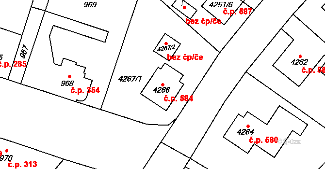 Litomyšlské Předměstí 584, Vysoké Mýto na parcele st. 4266 v KÚ Vysoké Mýto, Katastrální mapa