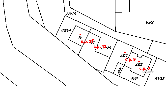 Podolí 13, Borač na parcele st. 41 v KÚ Podolí u Borače, Katastrální mapa