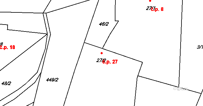 Nová Ves II 27, Rostoklaty na parcele st. 27/2 v KÚ Nová Ves II, Katastrální mapa