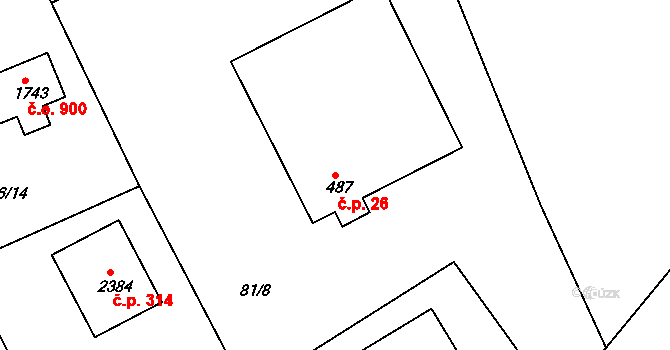 Rajchardov 26, Hradištko na parcele st. 487 v KÚ Hradištko pod Medníkem, Katastrální mapa