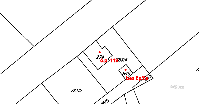 Dolní Kamenice 119, Česká Kamenice na parcele st. 274 v KÚ Dolní Kamenice, Katastrální mapa