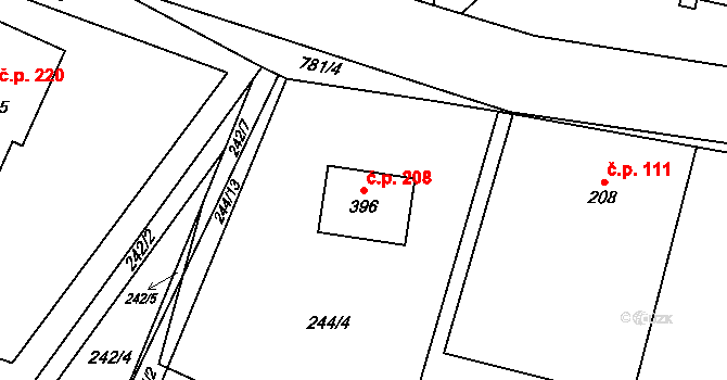 Karpentná 208, Třinec na parcele st. 396 v KÚ Karpentná, Katastrální mapa
