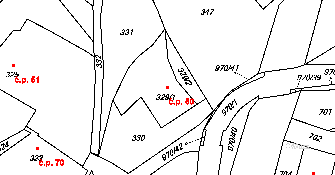Loučka 50, Nový Jičín na parcele st. 329/1 v KÚ Loučka u Nového Jičína, Katastrální mapa