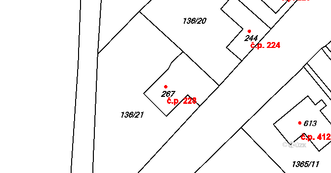 Lhenice 228 na parcele st. 267 v KÚ Lhenice, Katastrální mapa