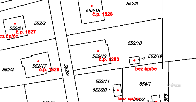 Příbor 1283 na parcele st. 552/13 v KÚ Klokočov u Příbora, Katastrální mapa