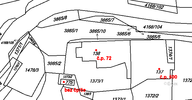 Libouchec 72 na parcele st. 138 v KÚ Libouchec, Katastrální mapa