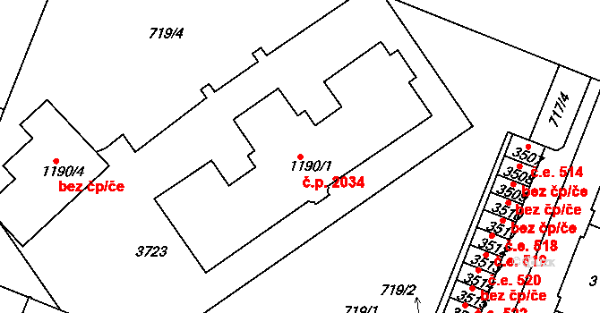 Havlíčkův Brod 2034 na parcele st. 1190/1 v KÚ Havlíčkův Brod, Katastrální mapa