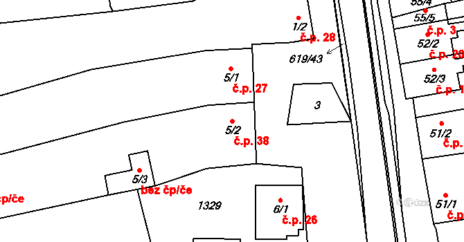 Sulimov 38 na parcele st. 5/2 v KÚ Sulimov, Katastrální mapa