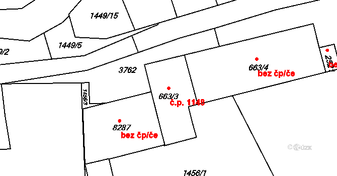 Kroměříž 1148 na parcele st. 663/3 v KÚ Kroměříž, Katastrální mapa