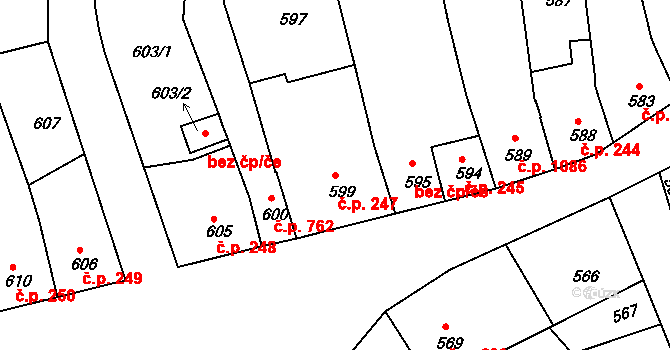 Holešov 247 na parcele st. 599 v KÚ Holešov, Katastrální mapa