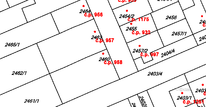 Holešov 958 na parcele st. 2460 v KÚ Holešov, Katastrální mapa