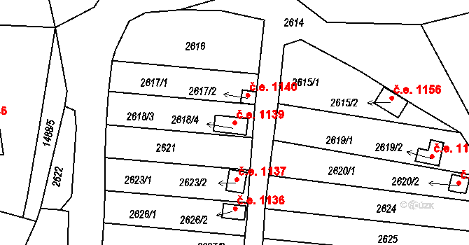 Bystřice nad Pernštejnem 1139 na parcele st. 2618/4 v KÚ Bystřice nad Pernštejnem, Katastrální mapa